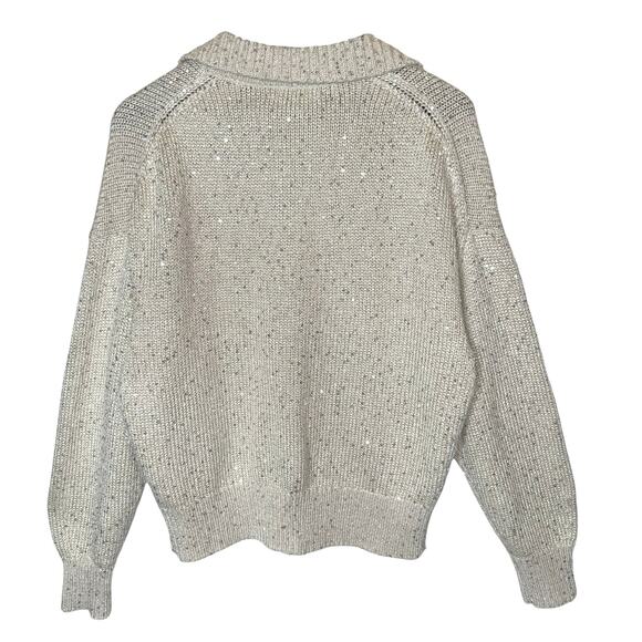 J. Crew Sequin Sweater Polo in Natural / Cream size Large - Picture 4 of 5